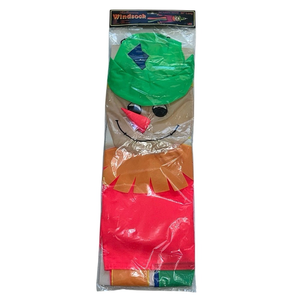 Vintage 1991 NCE 50" Scarecrow Nylon Windsock Fall Autumn 3D‎ Plush Face